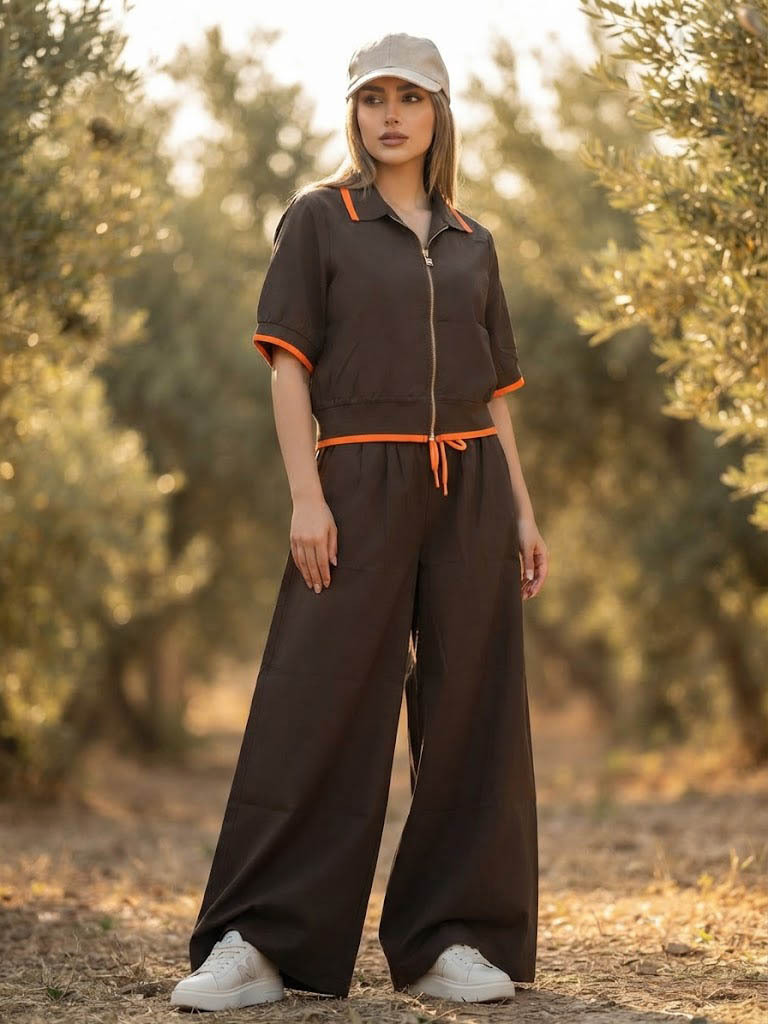 نمای جلو ست سویشرت شلوار زنانه رویال رنگ فندوقی