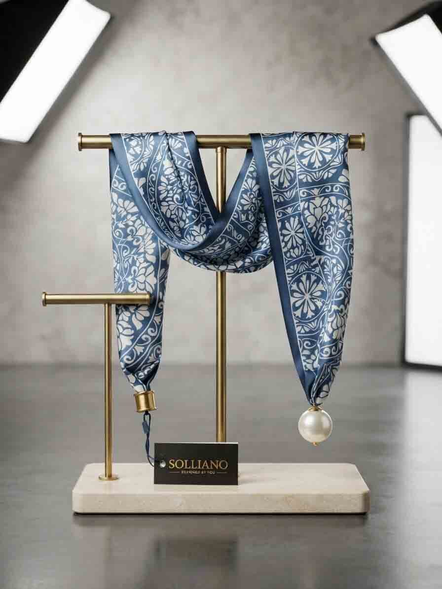  نمای جلوی دستمال گردن مغناطیسی زنانه سولیانو با پارچه ساتن طراح خوشه روشن 