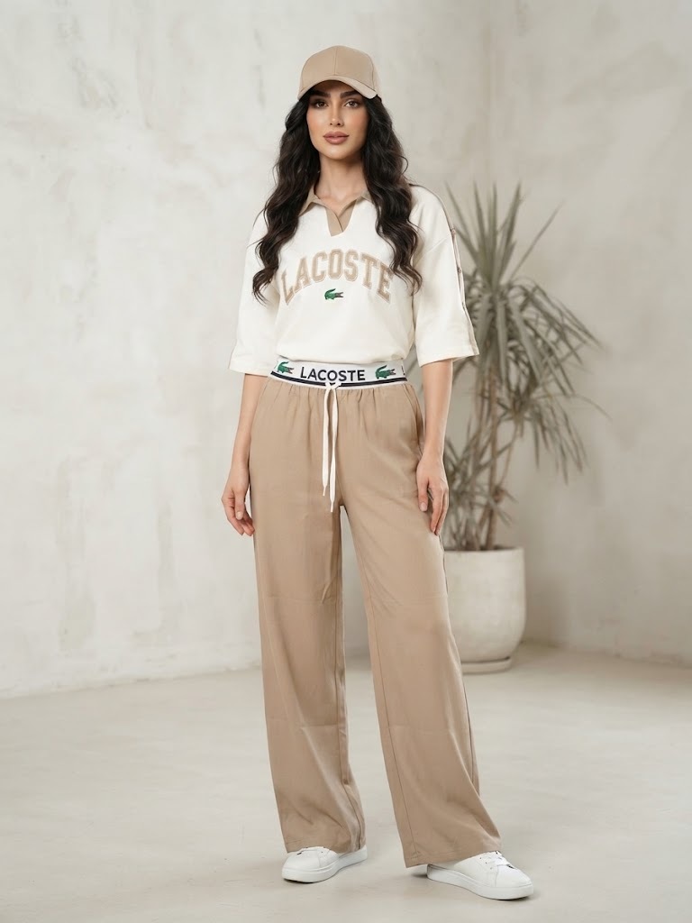 ست پلوشرت و شلوار زنانه سولیانو Lacoste نسکافه
