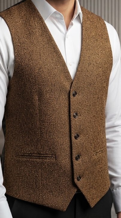 استایل پوشیده شده کت و شلوار سبز سولیانو با جلیقه شتری برای پوشش رسمی مردانه