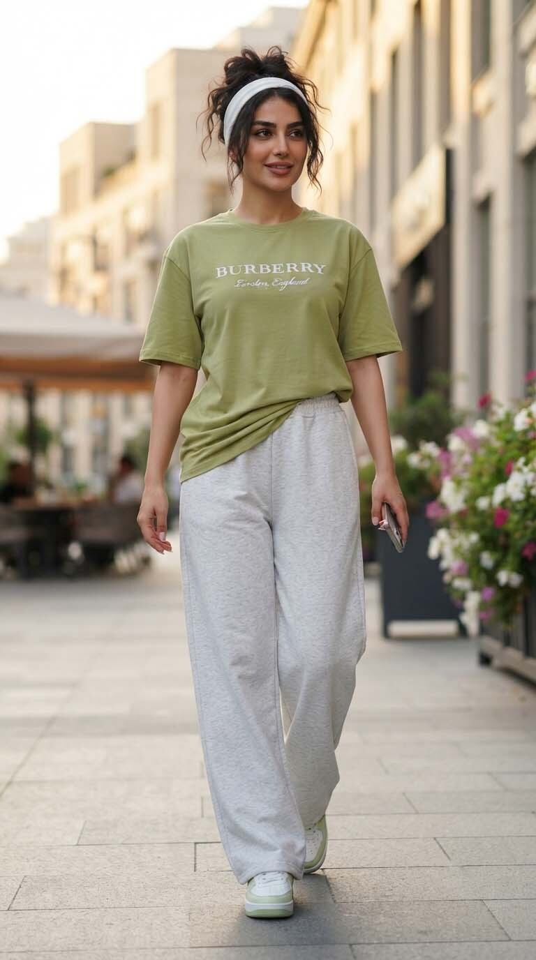  نمای جلو تیشرت زنانه مدنا طرح BURBERRY 