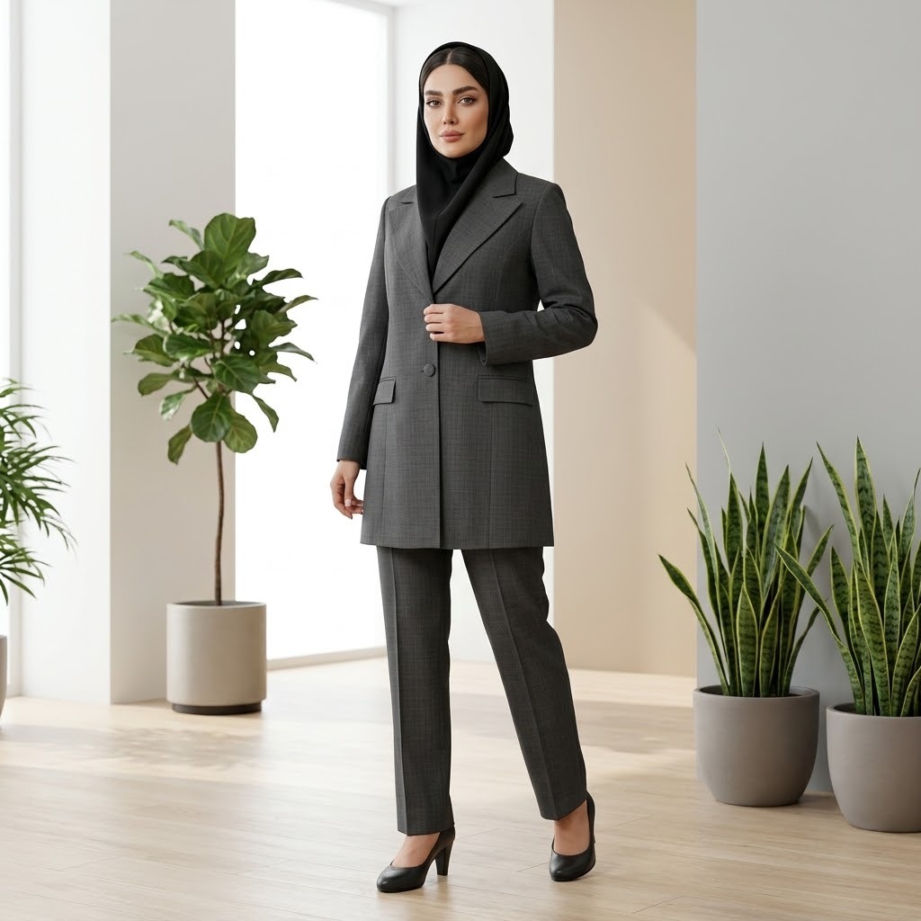  استایل پوشیده شده کت و شلوار زنانه سولیانو مدل کوشان برای استفاده اداری طوسی تیره 